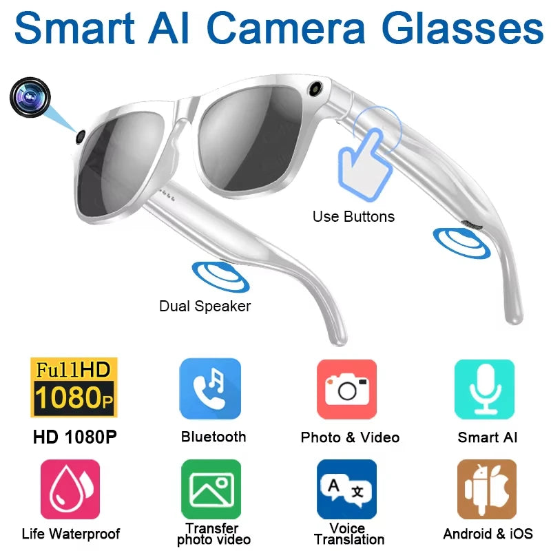 😎 Lunettes Intelligentes 8K – Appels, Musique et Caméra 1200MP